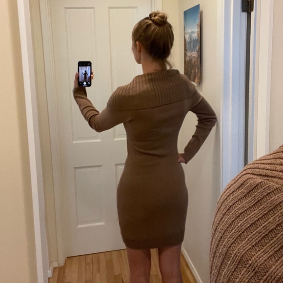 BCBGMAXAZRIA Cowl Neck Off-the-Shoulder Knit Minidress | Women's Size M - Picture 3 of 12